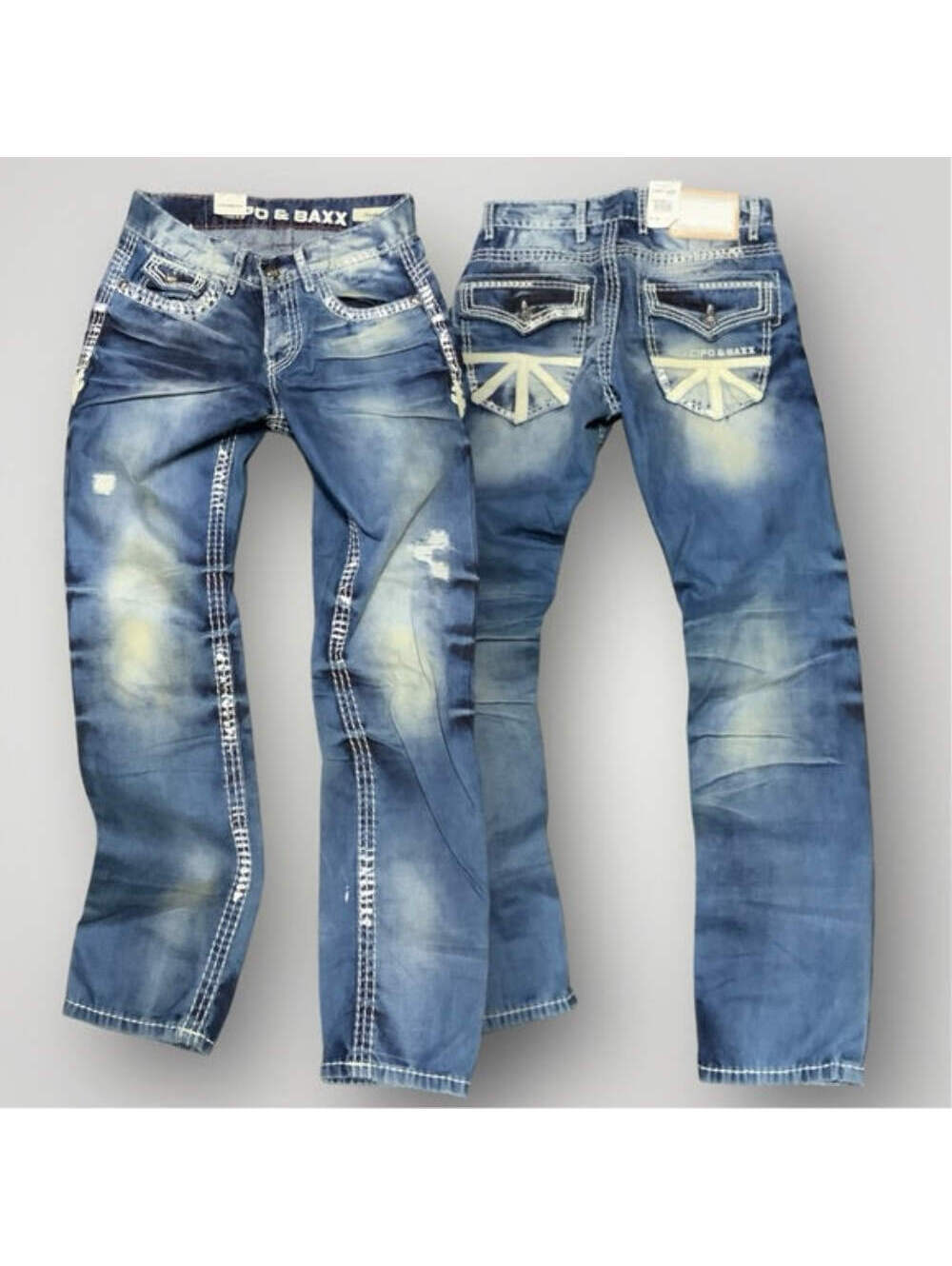 Men's Cipo & Baxx CD149 Blue | White Sandblast Denim NWT